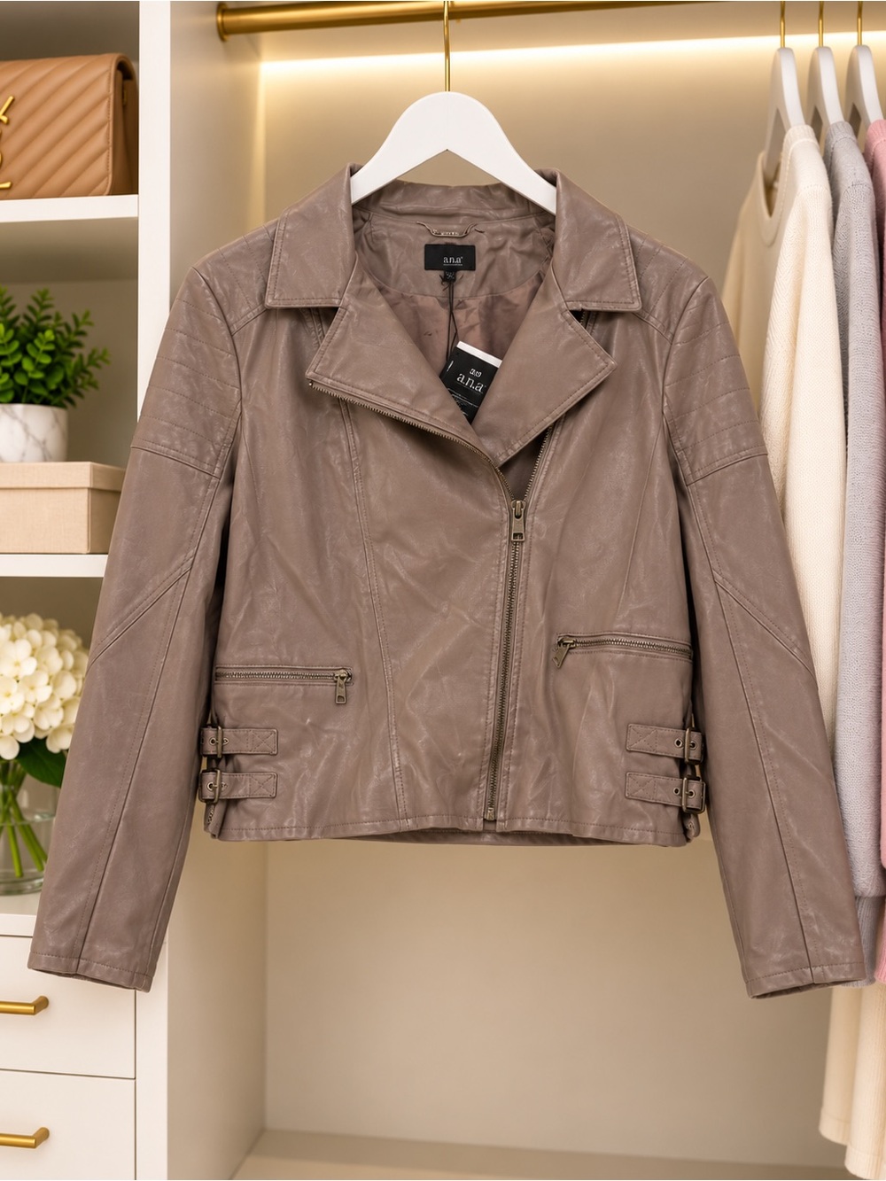 a.n.a Taupe Leather Zip Moto Jacket. Made exclusively for Macy’s. Never worn.NWT